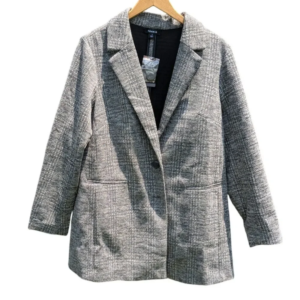 Nwt Torrid 1X grey gray tweed blazer career office business work corporate